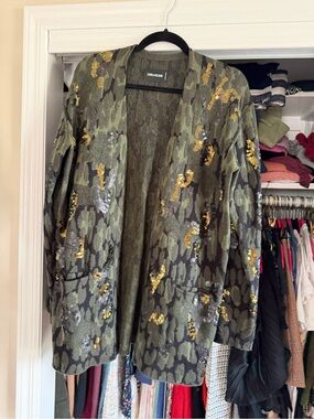 Zadig & Voltaire Olive Green Camouflage Sequin Open Cardigan